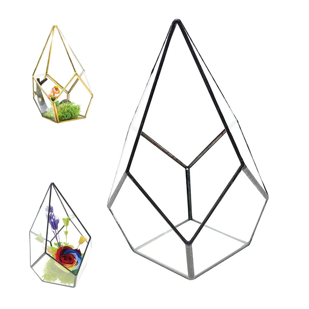Geometric Glass Rhombus Flower Vase - Black Large Modern Home Decor for Living Room, Table Centerpiece, Wedding & Party Decorations