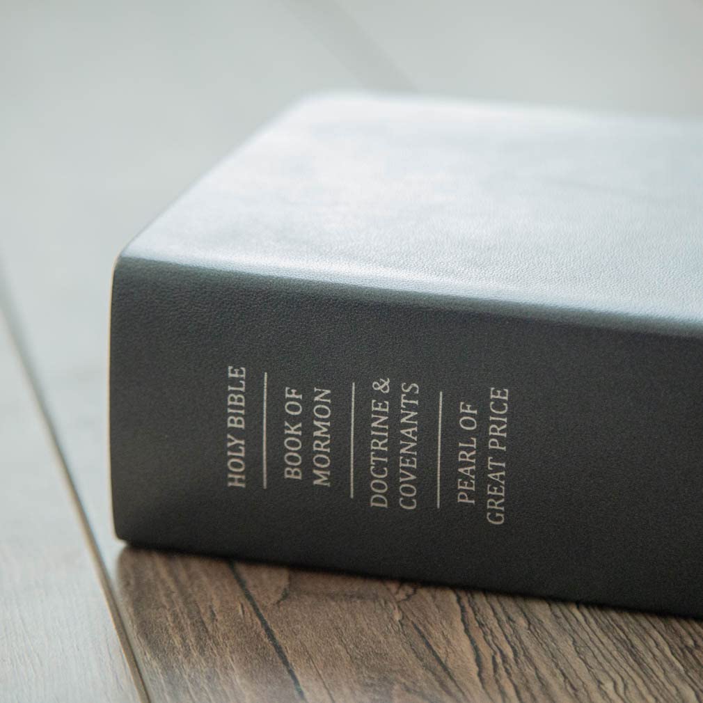LDS Scriptures Set - Genuine Leather Quad with Book of Mormon, Holy Bible, Doctrine & Covenants & Pearl of Great Price | Pearlized Gunmetal Gray Cover | Perfect for Latter-Day Saints Study, Worship & Gift Giving