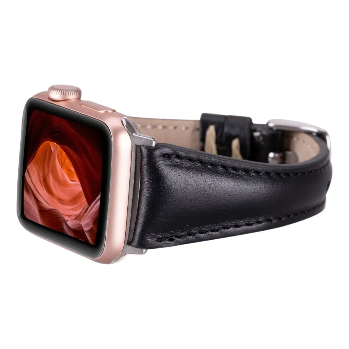 Premium Black Leather Slim Apple Watch Band - Stylish & Comfortable Replacement Strap for Work, Gym & Everyday Wear