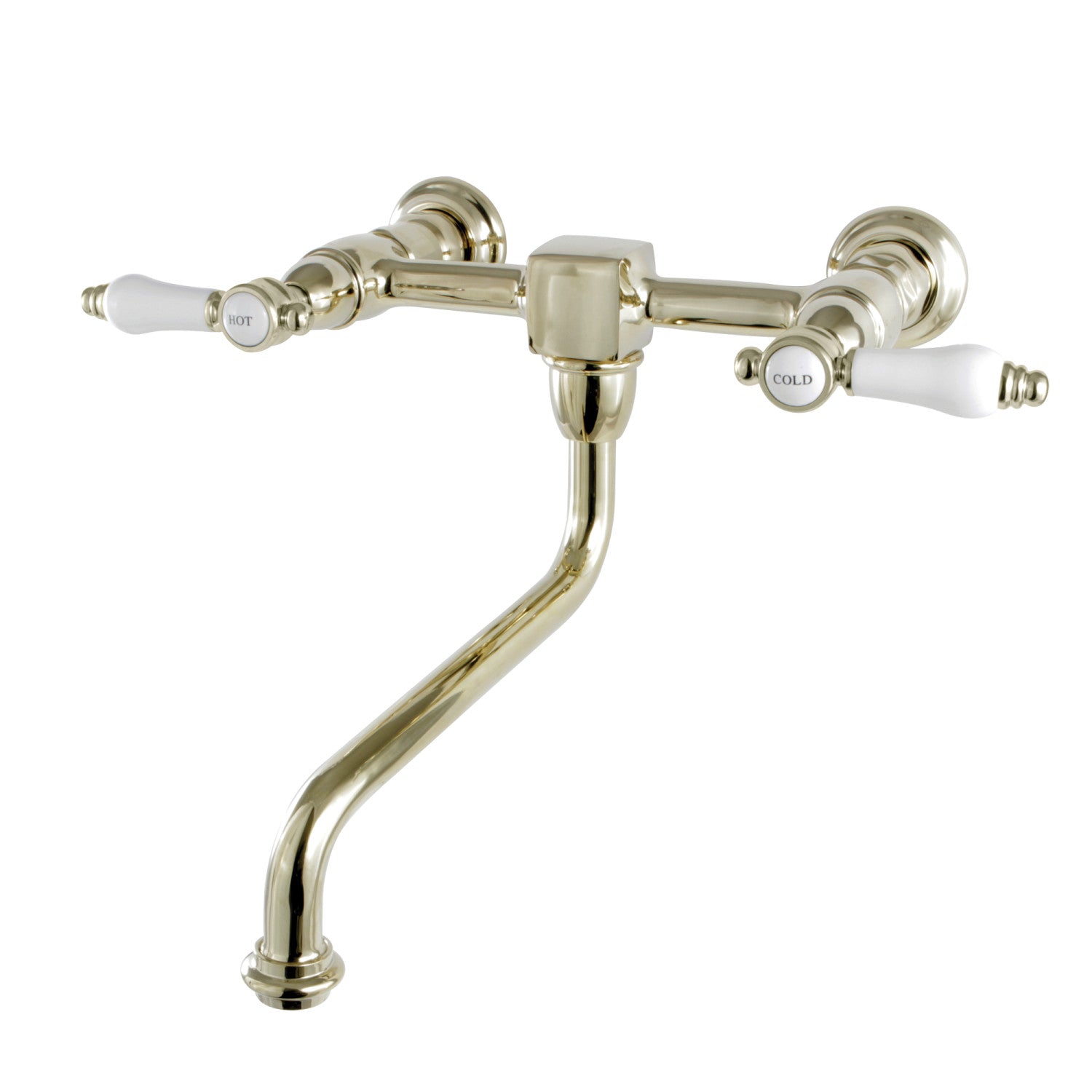 Bel Air KS1212BPL Double Handle Wall Mount Bathroom Faucet - 2 Hole Installation, Polished Brass Finish - Perfect for Modern Bathrooms, Powder Rooms & Vanities