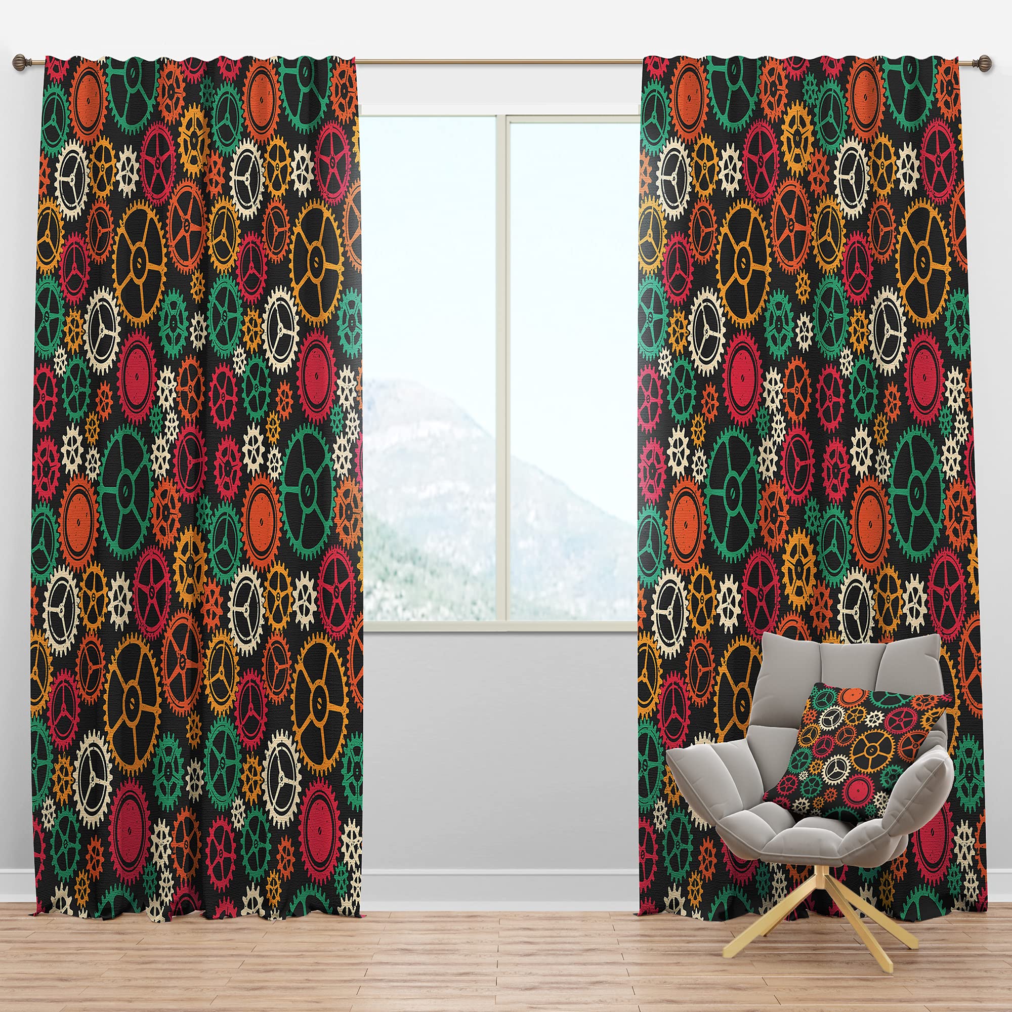DesignQ Blackout Curtains - Thermal Insulated Single Panel (52x84) - Colored Clockwork Texture for Bedroom & Living Room - Noise Reducing & Energy Saving Window Drapes for Better Sleep & Home Decor