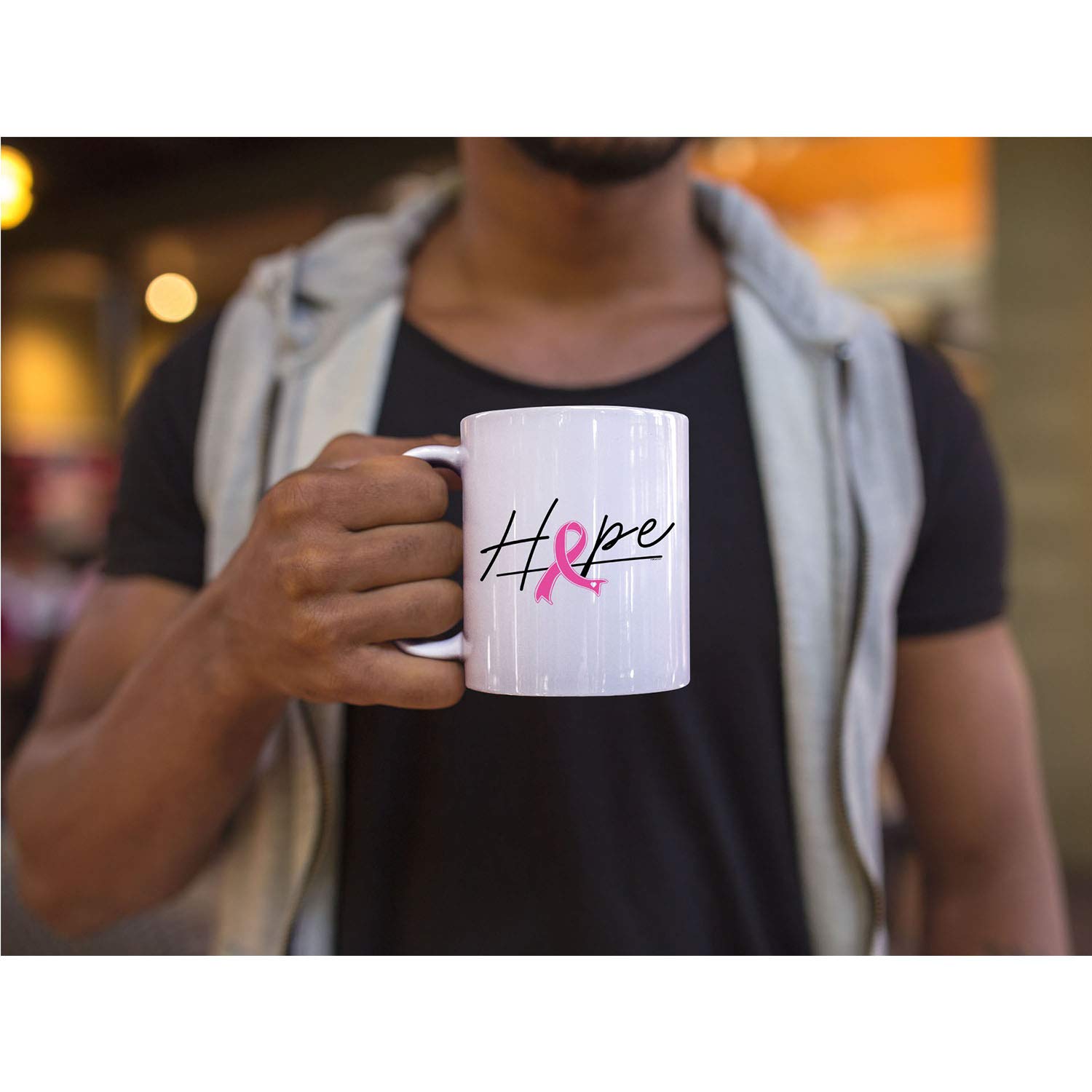 Veracco Believe Ribbon Ceramic Coffee Mug - 15oz Breast Cancer Awareness Gift with Pink Ribbon Design, Inspirational White Cup for Tea & Coffee - Perfect for Survivors, Fundraisers & Supportive Gifts