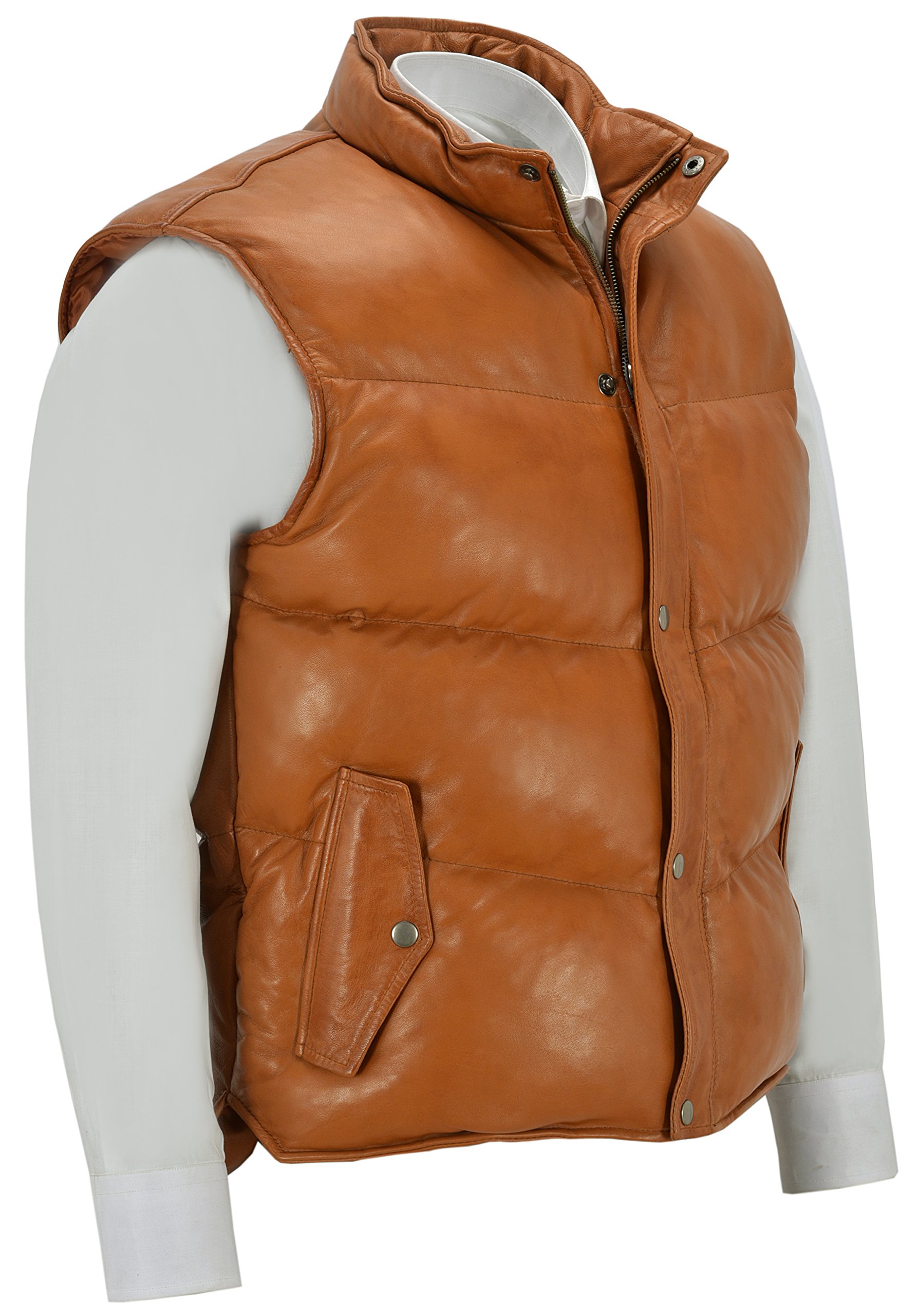Men's Padded Lambskin Leather Puffer Vest - Winter Warm Waistcoat for Casual Outfits | Perfect for Outdoor Activities, Streetwear & Layering in Cold Weather