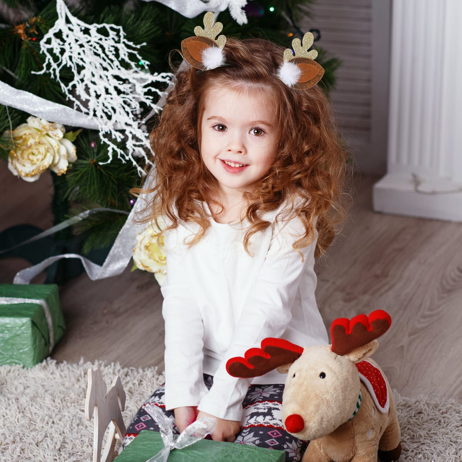 4PCS Christmas Hair Clips - Cute Reindeer Antler Hairpins for Women & Girls, Festive Xmas Hair Barrettes with Pom Balls, Deer Ear Hair Accessories for Holiday Parties, Cosplay & Gift Giving