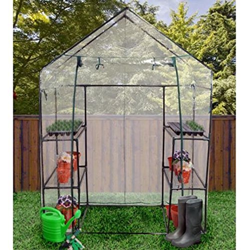 Outdoor Walkthrough Greenhouse with 4 Plant Shelves - Perfect for Gardening, Seed Starting & Plant Protection - Ideal for Backyards, Patios & Small Farms