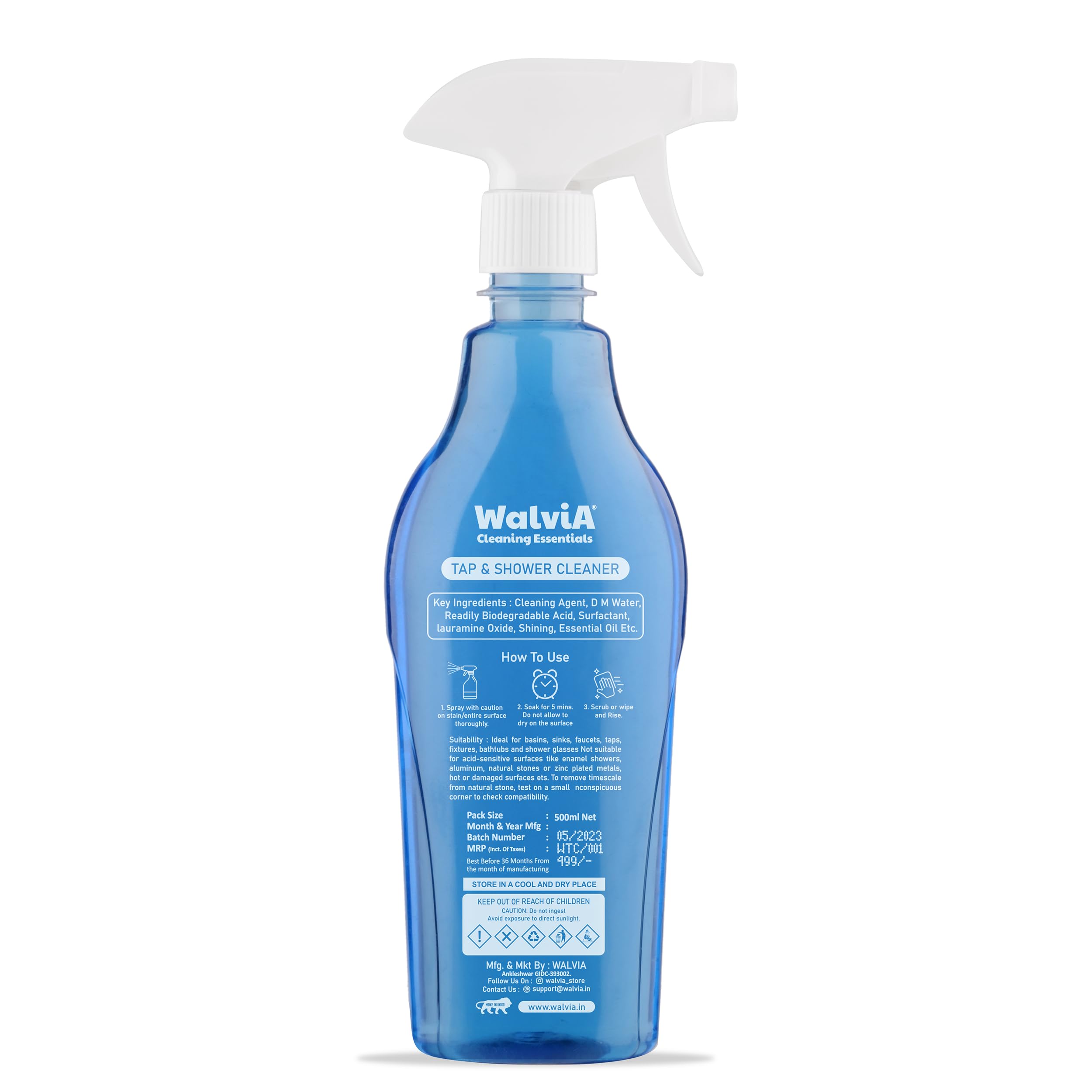 Walvia Natural Tap & Shower Cleaner - Powerful Limescale Remover for Hard Water Stains | Bathroom, Tile, Faucet & Metal Surface Cleaner | 500ml Eco-Friendly Solution | Perfect for Kitchen Sinks, Shower Doors & Chrome Fixtures