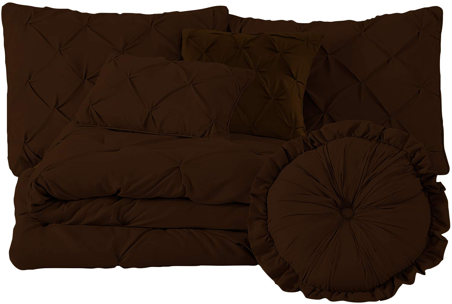 Premium 100% Egyptian Cotton 7-Piece Pinch Pleat Pintuck Comforter Set - 800 Thread Count Luxury Bedding (Full Size, Chocolate Brown) for Master Bedroom, Guest Room & Hotel Style Decor