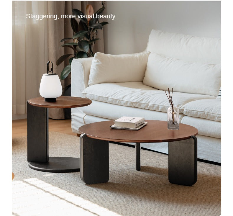 Solid Black Walnut Round Coffee Table - Italian Light Luxury Style for Living Room, Lounge & Office Decor
