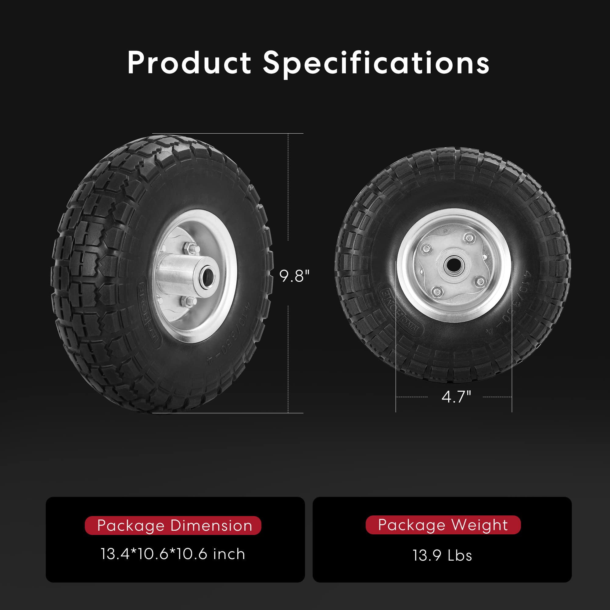 VIVOHOME 4.10/3.50-4 Heavy Duty Polyurethane Solid Wheels - 4 Pack Replacement Tires for Garden Utility Wagon, Snowblower, Lawn Mower, Wheelbarrow & Trolley - Perfect for Outdoor Yard Work, Landscaping & Snow Removal