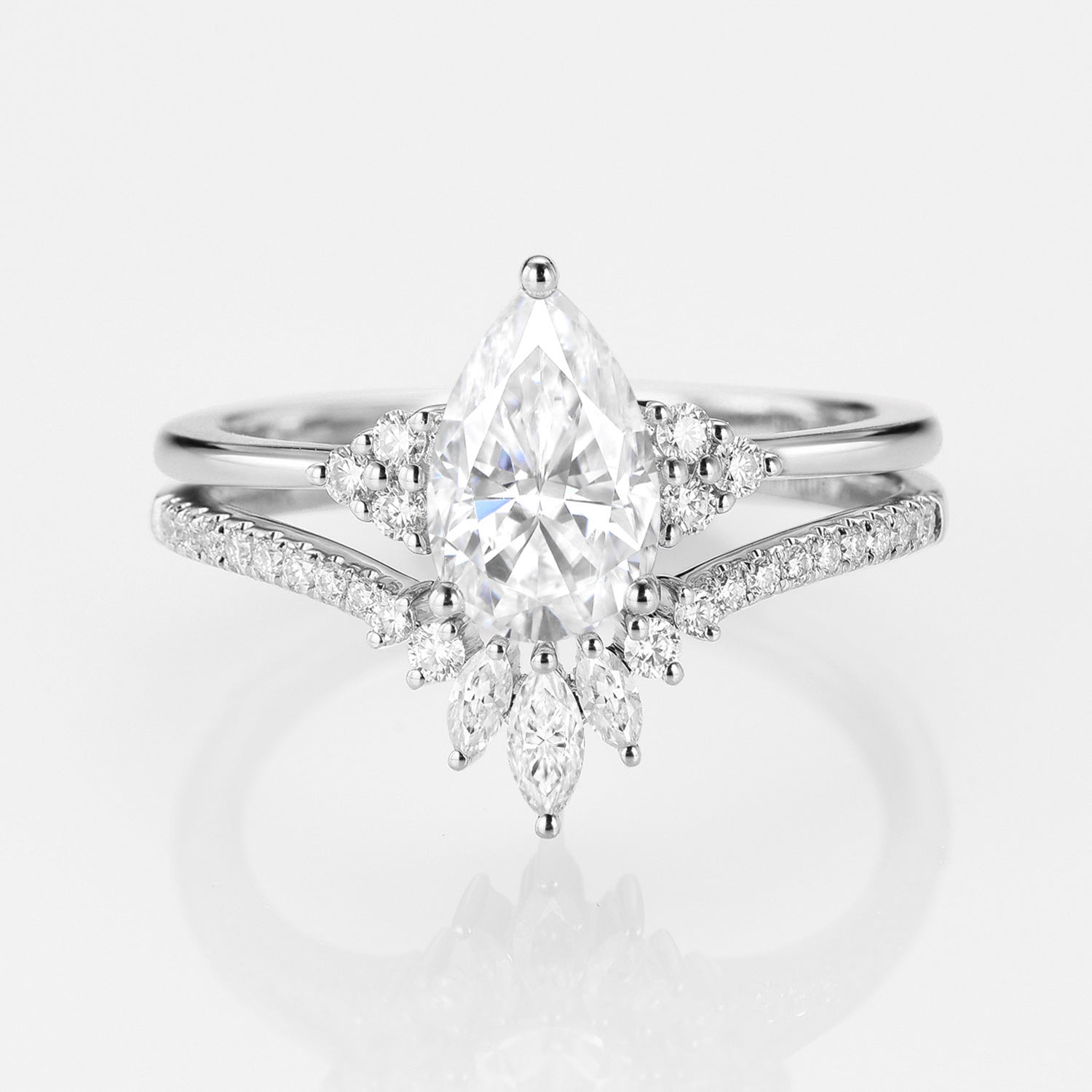 Classic Pear Moissanite Engagement Ring Set for Women - 2 Piece Wedding Band & Solitaire Ring - Lydia Collection | Perfect for Proposals, Anniversaries & Bridal Jewelry