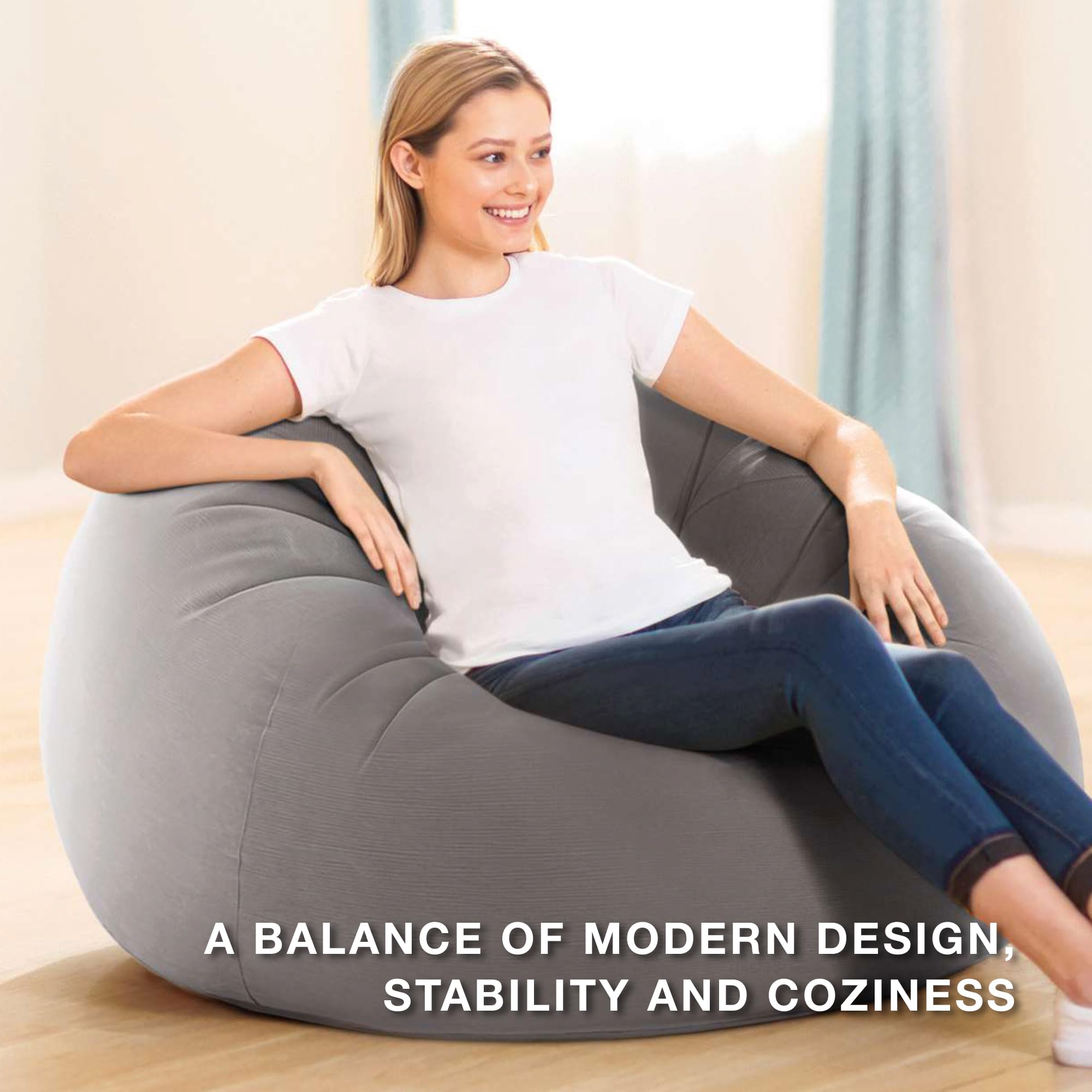 Intex 6 Pack Inflatable Beanless Bag Chairs - Portable Blow Up Lounge Seating for Indoor & Outdoor Use - Lightweight Air Sofa for Camping, Beach, Pool Parties, Dorm Rooms - Gray