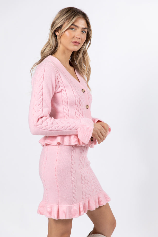 Glistening In The Snow Pink Cable Knit Cardigan Set - Cozy Winter Sweater Outfit for Women | Perfect for Holiday Parties & Snowy Day Outfits