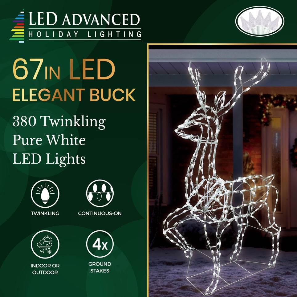 3-Piece Pure White Twinkling LED Elegant Buck and Sleigh Wire Sculptures - Christmas Home Decor, Holiday Table Centerpiece, Winter Wonderland Display