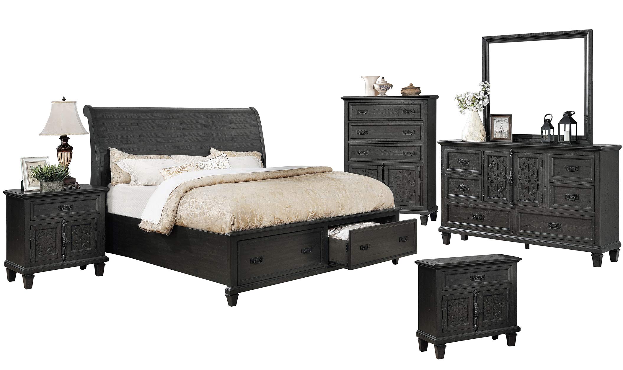 6-Piece Queen Bedroom Set with Dresser, Mirror, 2 Nightstands & Chest - Rustic Farmhouse Style for Cozy Bedroom Decor