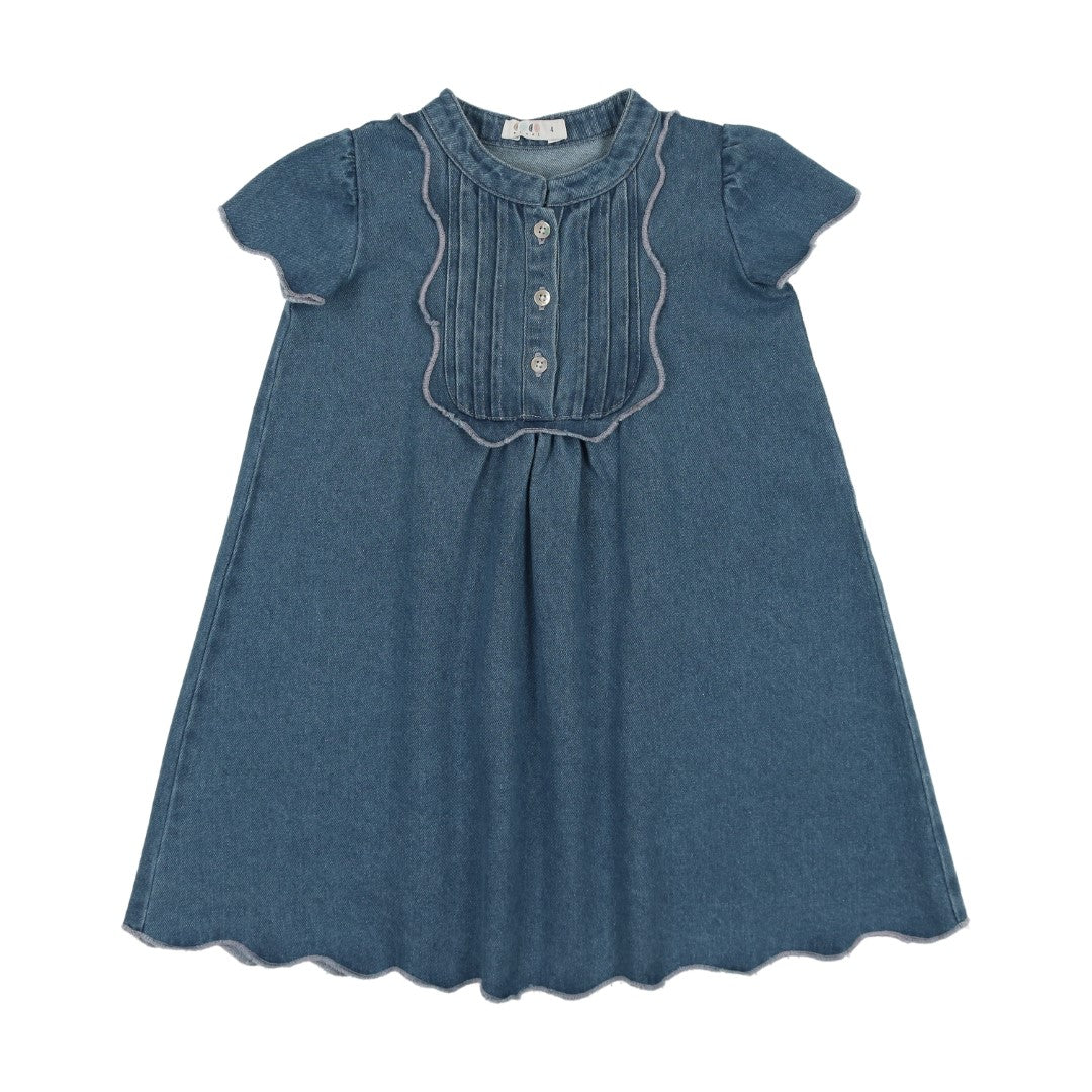 Coco Blanc Scalloped Denim Dress for Women | Vintage Inspired Blue Jean Dress | Perfect for Casual Outings, Brunch Dates & Summer Fashion