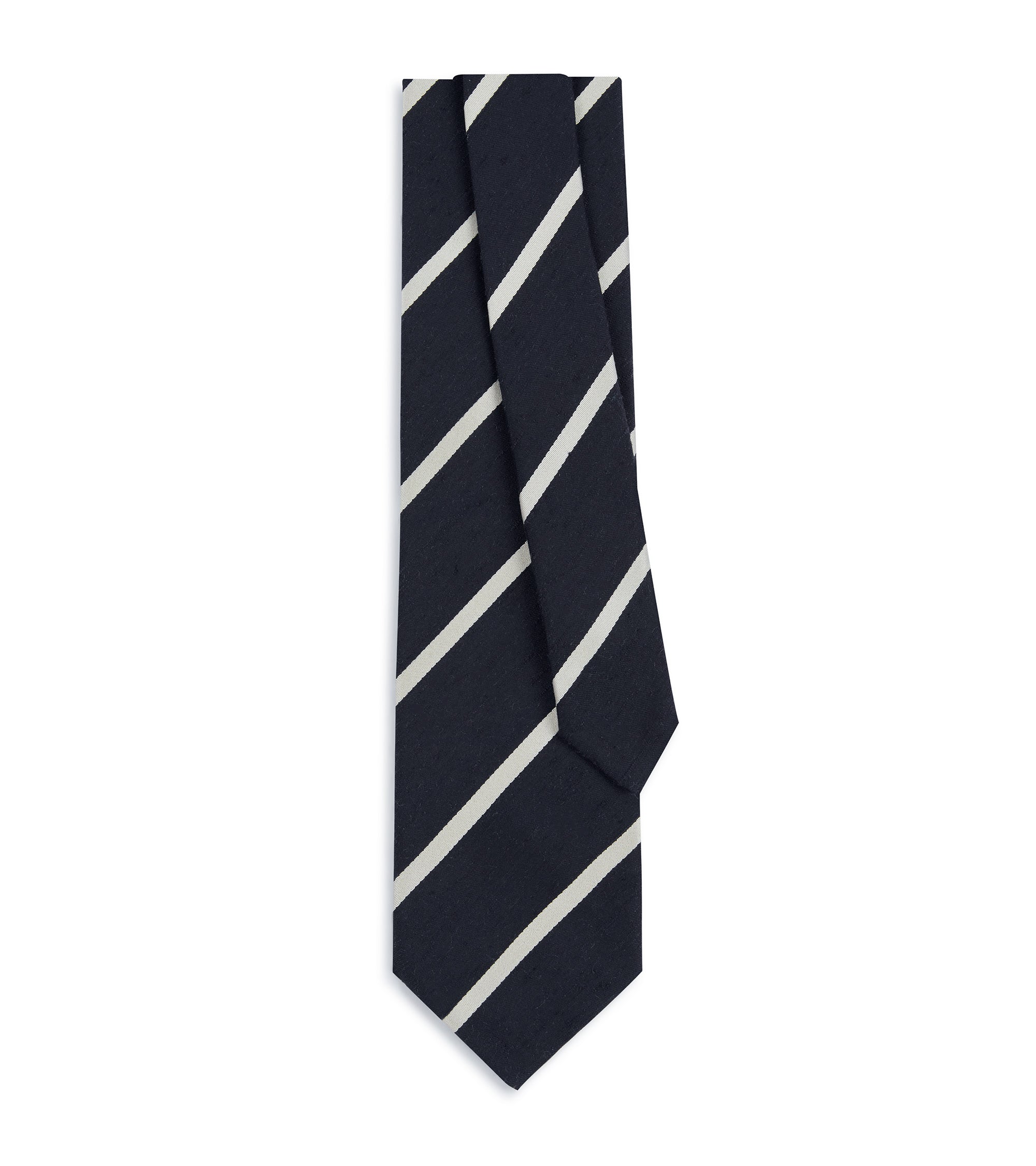 Bigi Navy Blue Striped Light Shantung Silk Tie for Men - Elegant Formal Necktie for Business, Weddings & Special Occasions