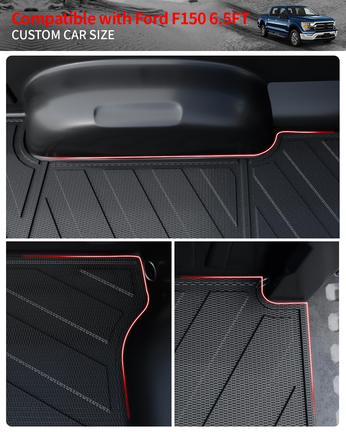 Upgraded TPE All-Weather Truck Bed Mat for 2015-2024 Ford F150 6.5FT Longer Bed | Heavy Duty Bed Liner Accessories | Perfect for Hauling, Camping & Off-Road Protection