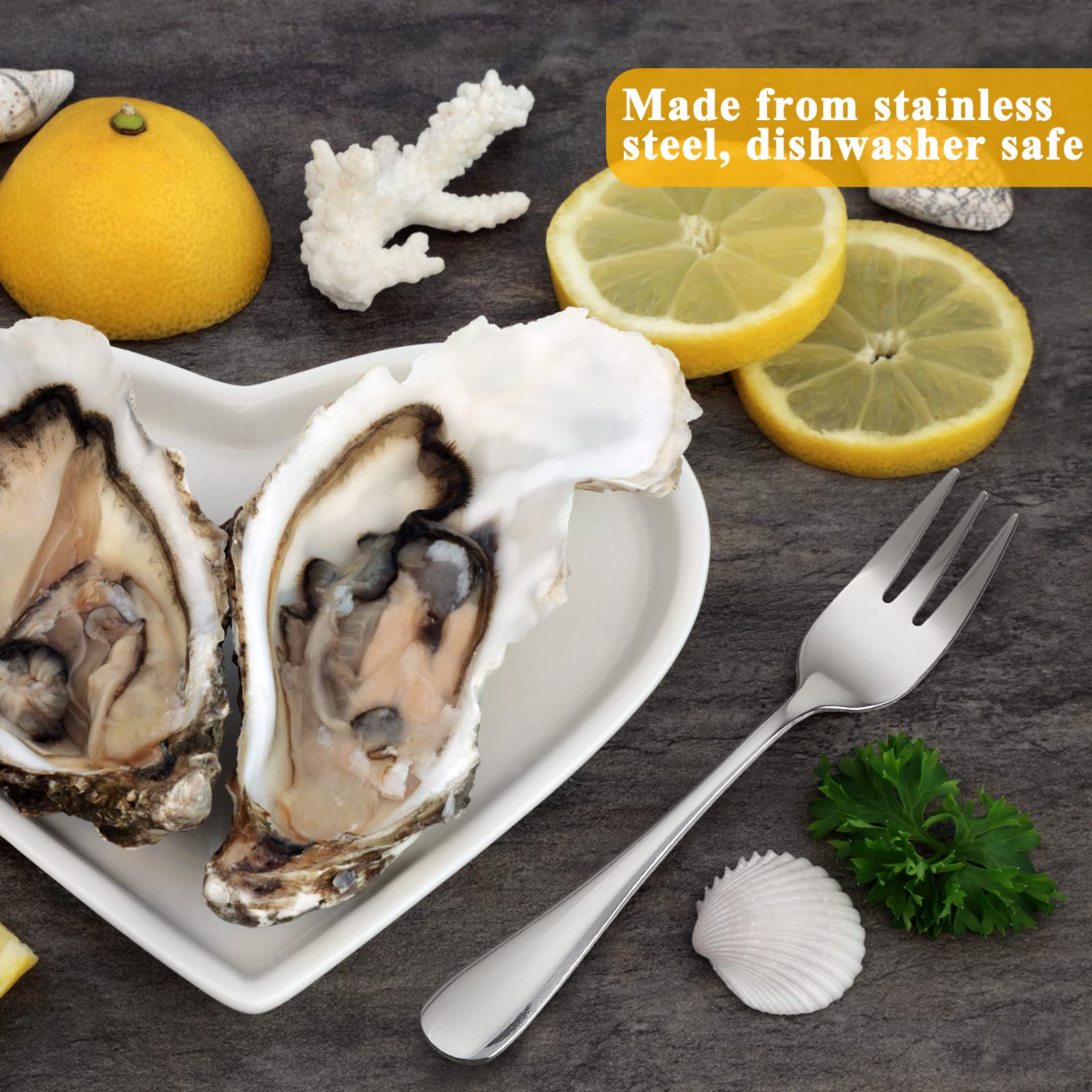 24-Piece Stainless Steel Oyster Forks Set - 5.5 Inch 3-Prong Appetizer Forks for Seafood, Fruit, Cocktails, Salad & Desserts - Perfect for Crab, Escargot, Party, Travel & Home Dining (Silver)
