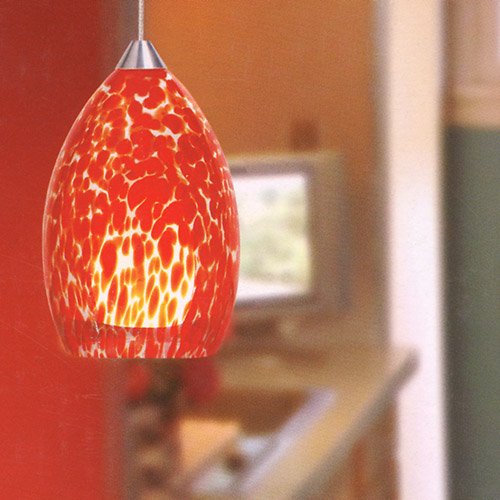 Brushed Nickel Finish Red Glass Pendant Lighting Kit - Elegant Ceiling Lamp for Dining Room, Kitchen Island, or Bedroom Decor