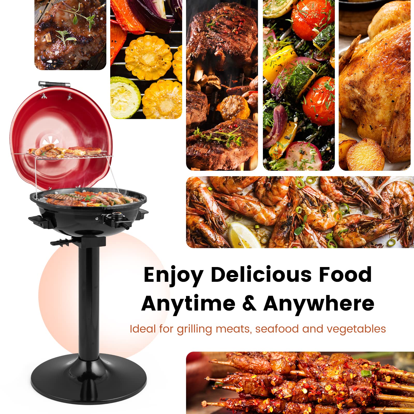 HAPPYGRILL 1600W Electric Outdoor BBQ Grill with Warming Rack - Portable Stand Grill for 15 People - Perfect for Backyard, Camping, and Picnic Parties