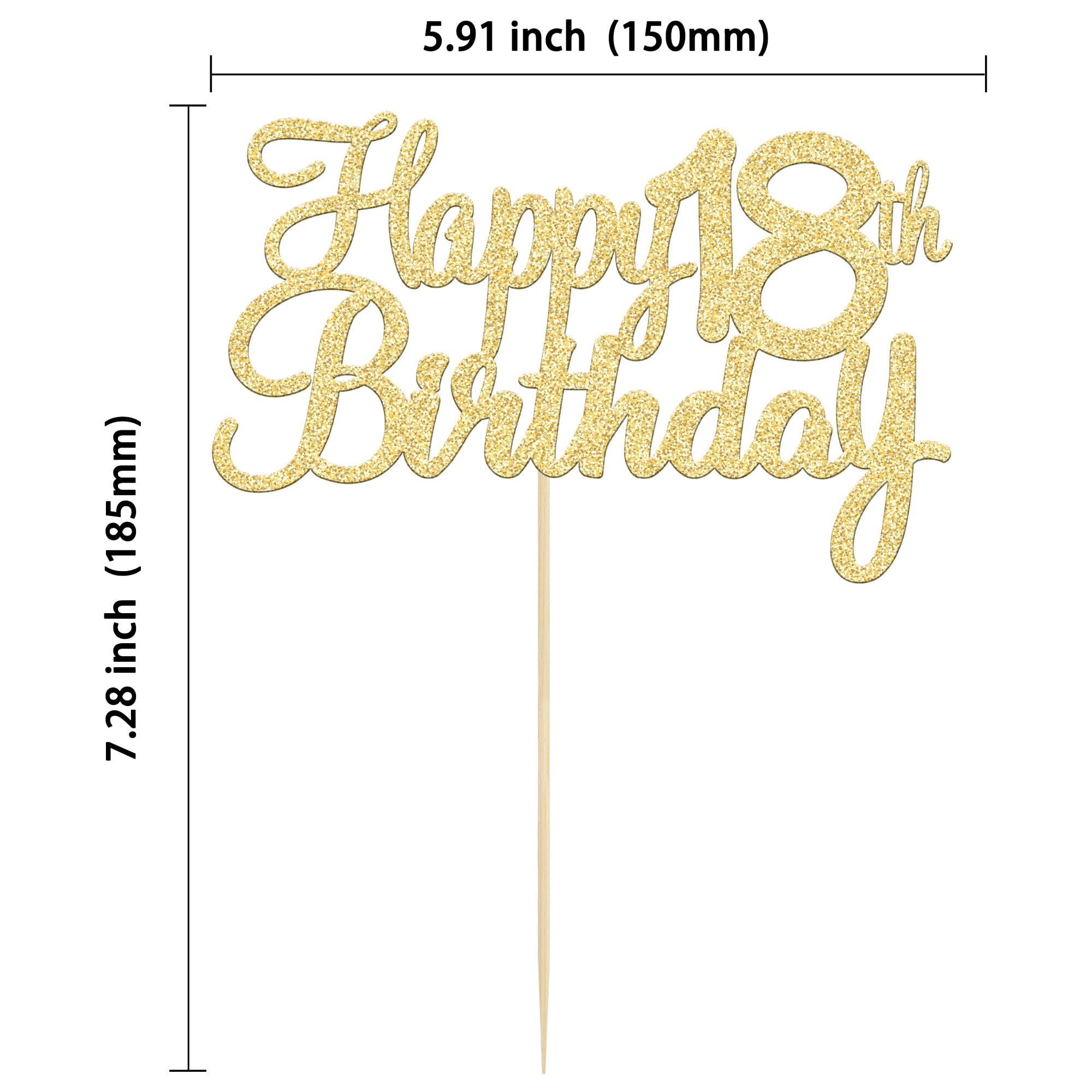 Gold Happy 18th Birthday Cake Topper - 18th Birthday Cake Decorations - Cheers to 18 Fabulous Cupcake Toppers - 1 Pack - Perfect for Birthday Parties, Milestone Celebrations & Sweet 18 Decor