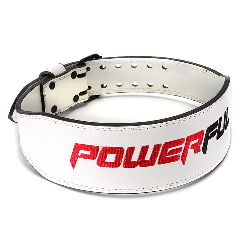 Professional Weightlifting Belt for Men & Women - Premium Leather Gym Belt for Powerlifting, CrossFit & Strength Training - Adjustable Fitness Belt (White, Large) - Perfect for Deadlifts, Squats & Heavy Lifting Workouts