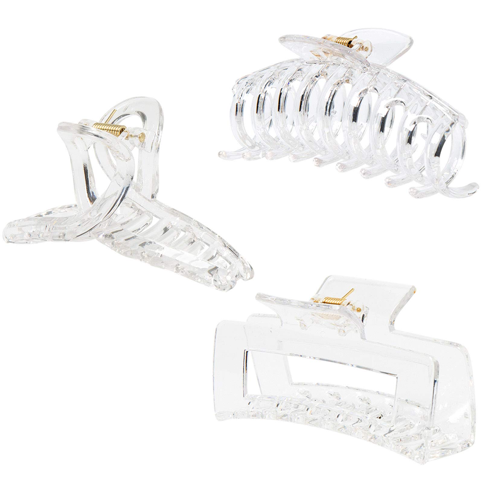 Strong Hold Clear Claw Clips for Thick, Fine & Thin Hair - Large Jaw Polycarbonate Hair Clips for Women (3 Pack) - Perfect for Workouts, Office & Everyday Styling
