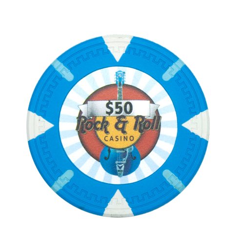 50-Piece Rock & Roll Themed 14g Clay Poker Chips Set - Casino Style Poker Chips for Home Games, Poker Nights & Casino-Themed Parties
