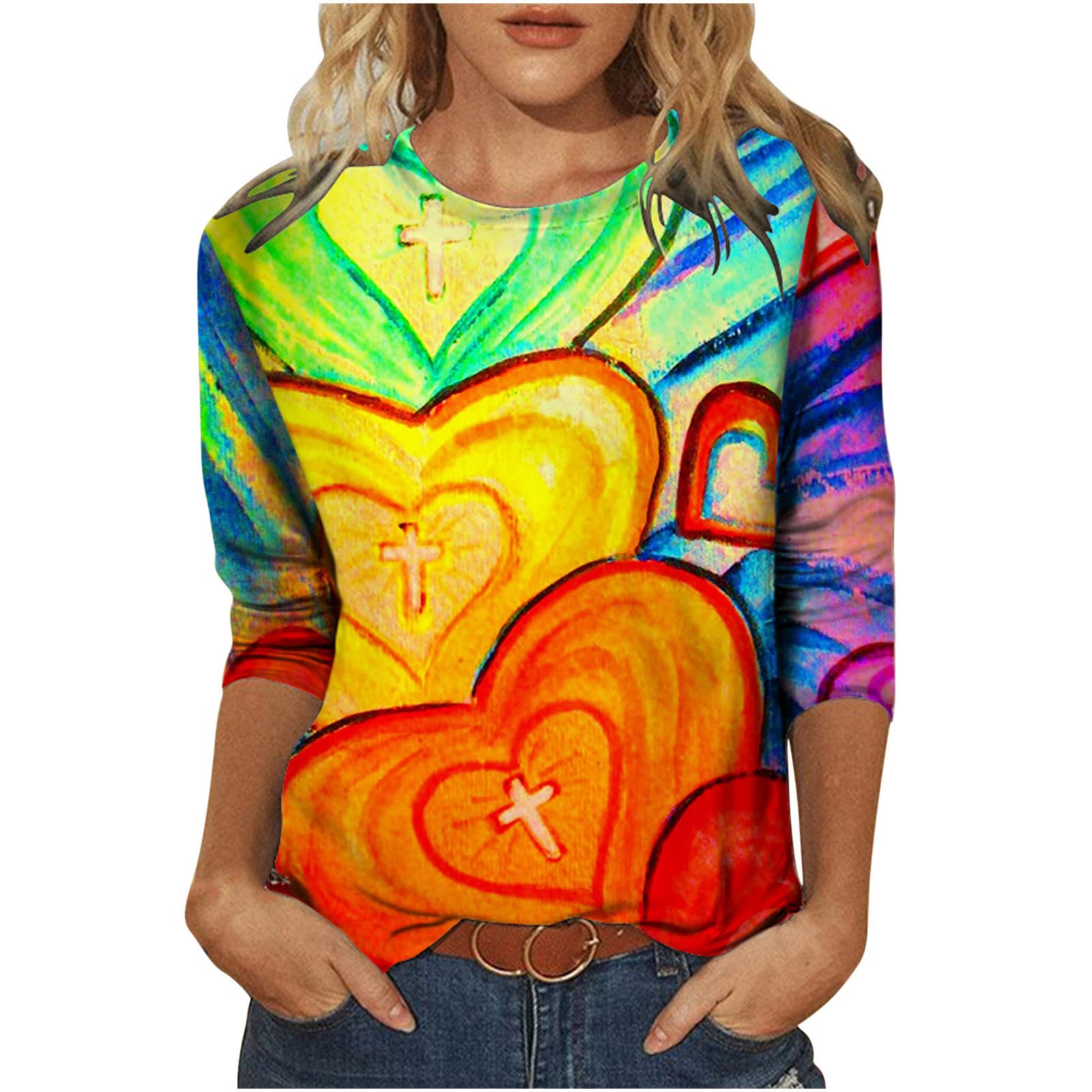 Women's Casual Long Sleeve Sweatshirt - 3D Love Heart Print T-Shirt, Cute Round Neck Blouse | Perfect for Everyday Wear, Dating & Fall Fashion