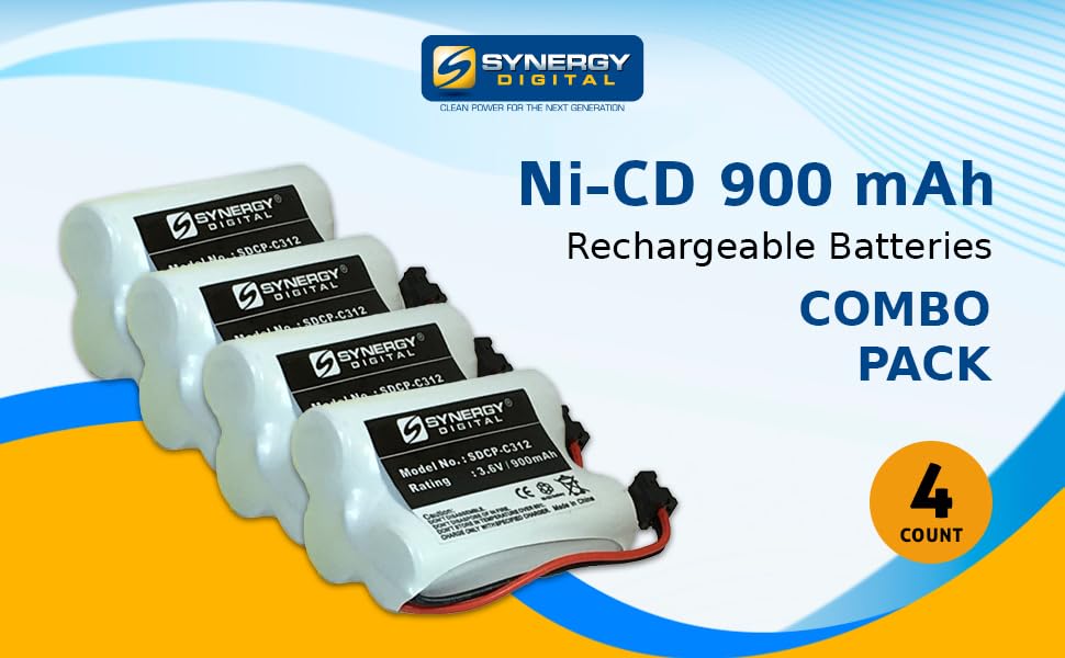 Synergy Digital Rechargeable Ni-CD Cordless Phone Batteries - 4 Pack, 3.6V 900mAh Replacement for Sony BP-T38 Battery, Compatible with Sony S2730 Cordless Phones | Home & Office Communication Solution
