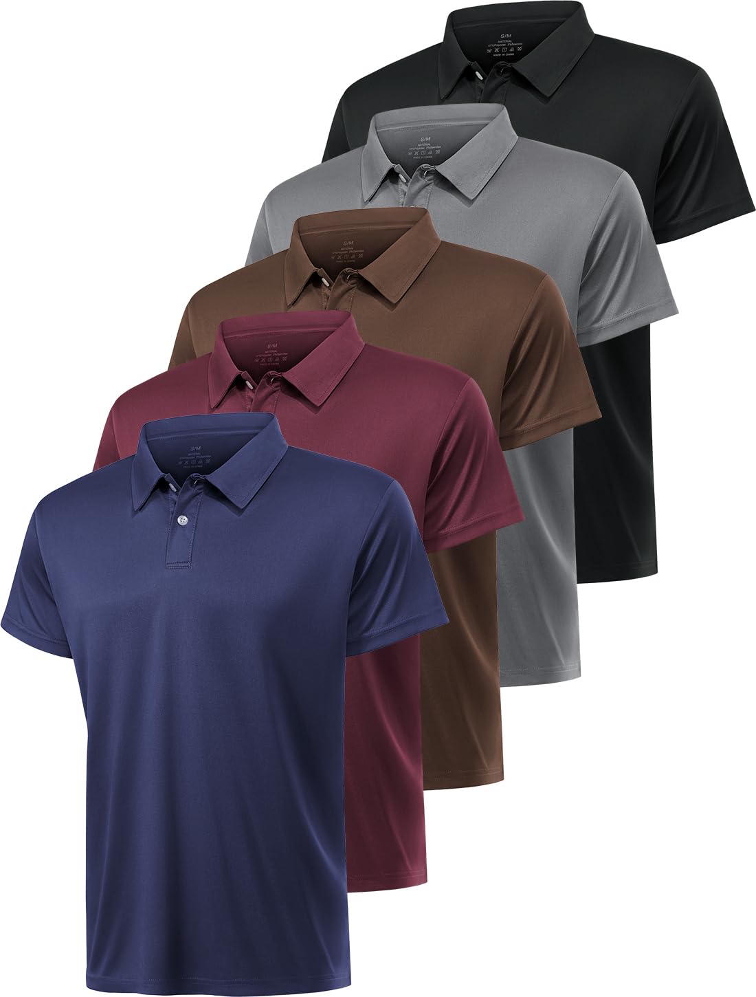 5 Pack Men's Dry Fit Polo Shirts - Moisture Wicking Short Sleeve Golf Shirts with Collar - Breathable Work & Casual Tops for Golf, Office, and Outdoor Activities