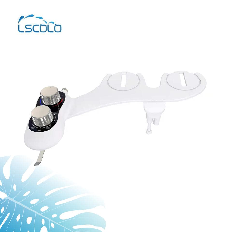 Non-Electric Bidet Toilet Seat Attachment with Hot & Cold Water - Adjustable Retractable Nozzle, Built-in Toilet Paper Holder - Perfect for Home, RV, and Travel Use