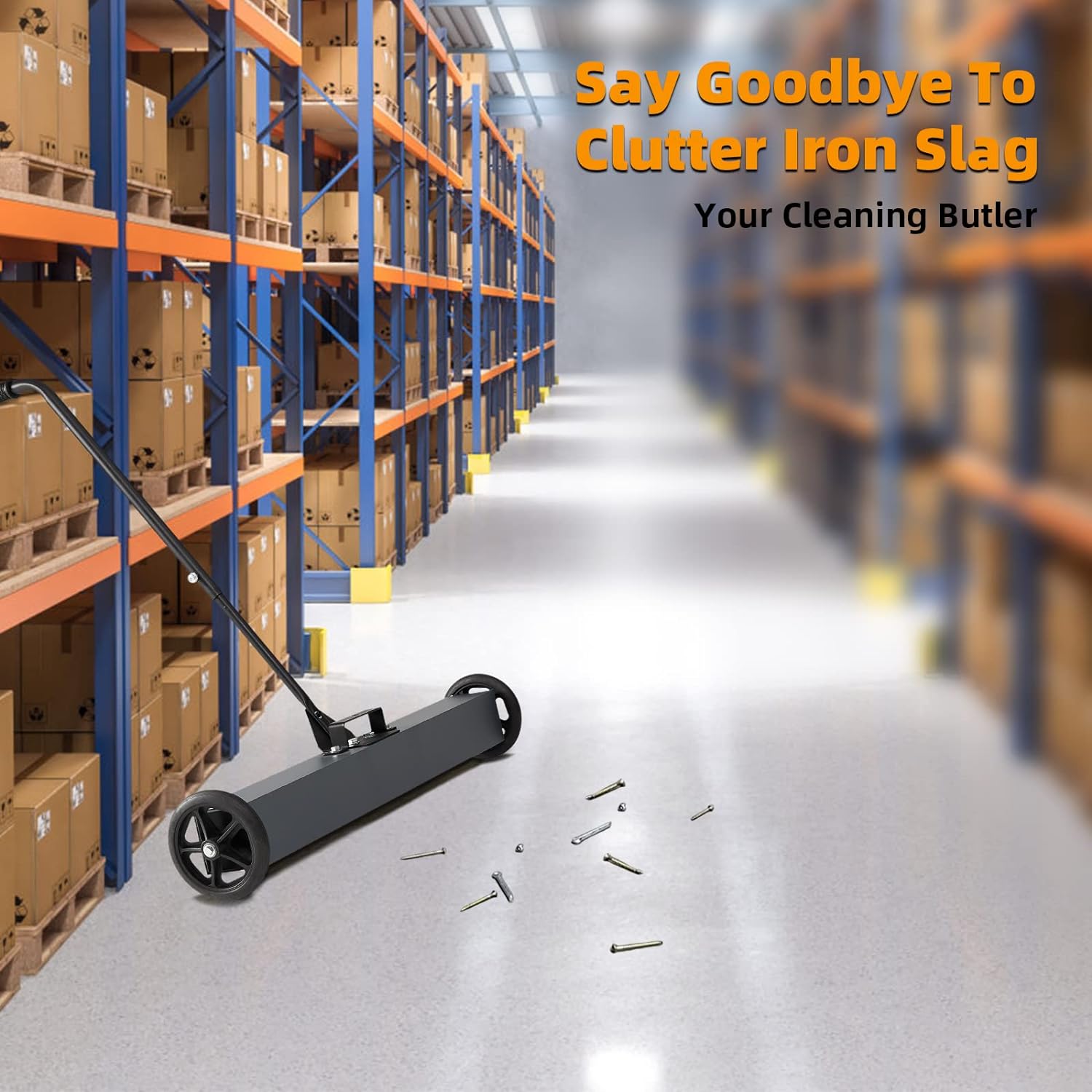 GARVEE 36-Inch Heavy Duty Floor Sweeper with 50 Lbs Rolling Magnet - Industrial & Warehouse Floor Cleaning for Debris, Nails, and Metal Scraps