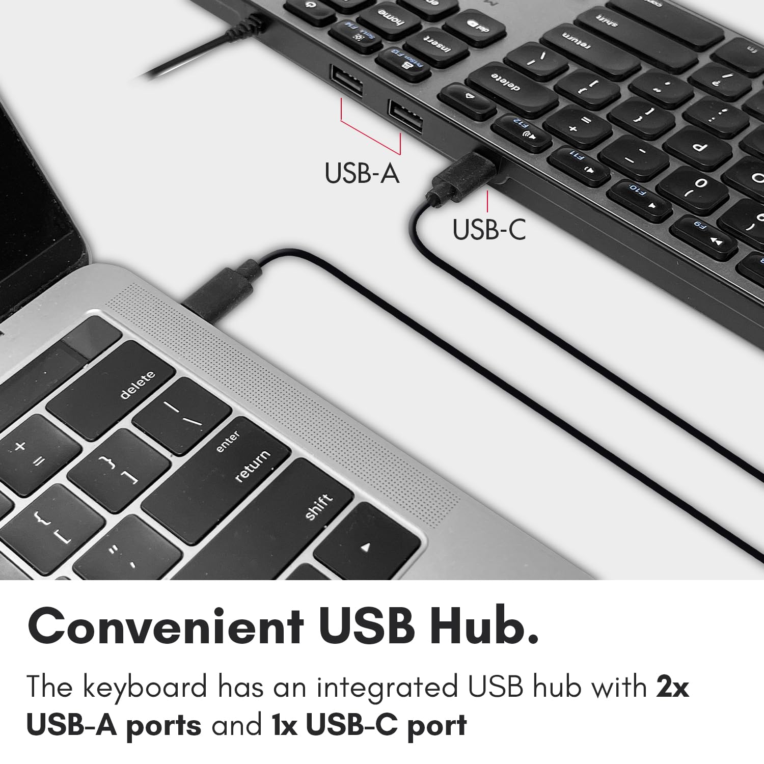 **Macally Premium Wired USB-C Keyboard with 3-Port Hub (2x USB-A, 1x USB-C) – Full-Size Mechanical Keyboard for Mac Mini, iMac, MacBook, iPad & PC – Ideal for Home Office, Gaming & Productivity**