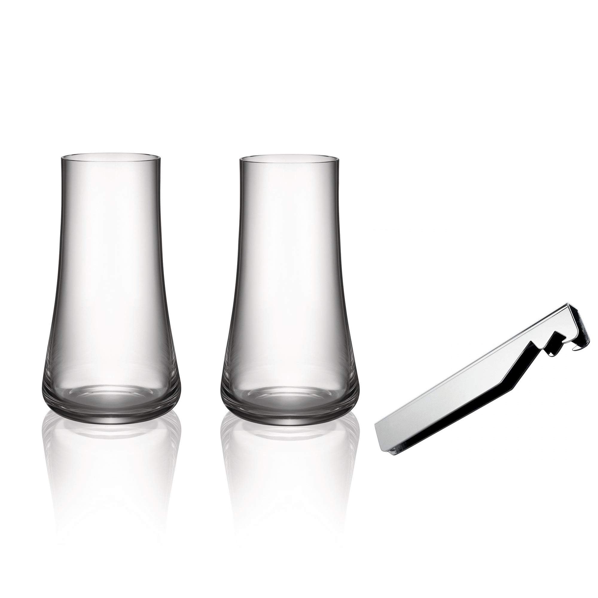 Alessi Splügen Set - Stainless Steel Bottle Opener & Crystal Beer Glasses (2-Piece) - Perfect for Home Bars, Parties & Gifts