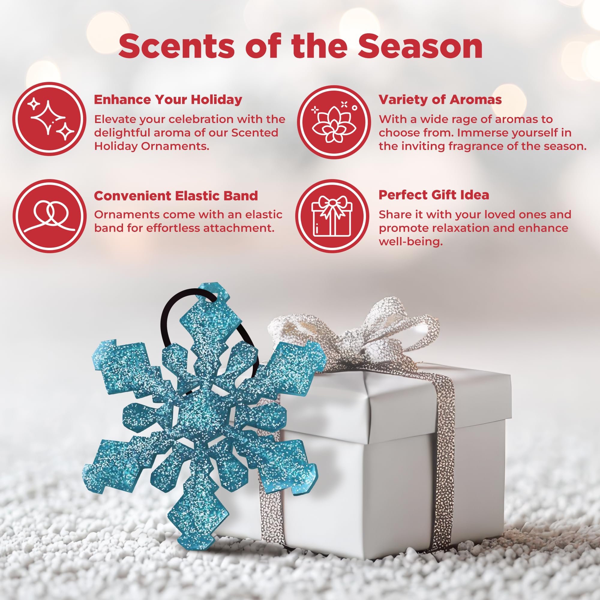 Festive Holiday Ornaments with Long-Lasting Scent - Christmas Tree Decorations, Car Air Fresheners & Home Fragrance Accessories (3-Pack Snowflake Design, Crisp Night Air Scent) - Perfect for Christmas Trees, Car Mirrors & Gift Giving