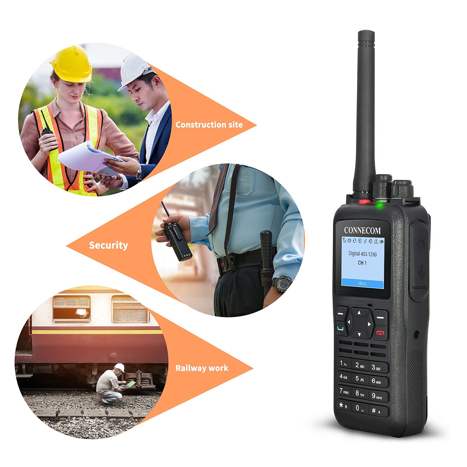DMR Digital & Analog Two Way Radios Long Range Rechargeable Walkie Talkies - CONNECOM Heavy Duty 2 Way Radios for Adults, Rugged for Warehouse, Factory, Docks, Commercial & Construction Use - Ideal for Team Communication, Outdoor Adventures & Emergency Situations - GD900 3 Pack