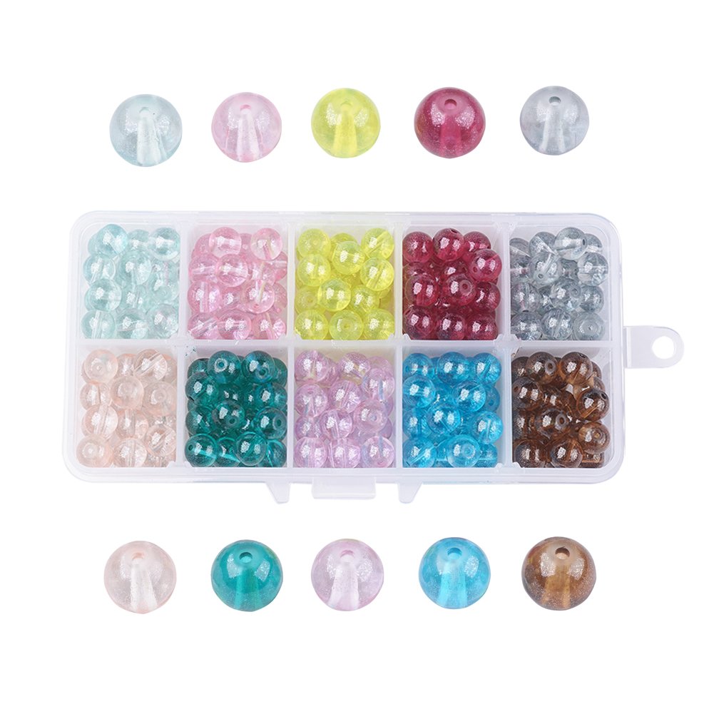 Spritewelry 300pcs 10 Colors 8mm Painted Glass Beads - Round Loose Spacer Beads for Jewelry Making, DIY Crafting, Earrings, Necklaces, Bracelets & Rings - Perfect for Handmade Gifts, Party Favors and Boho Style Accessories