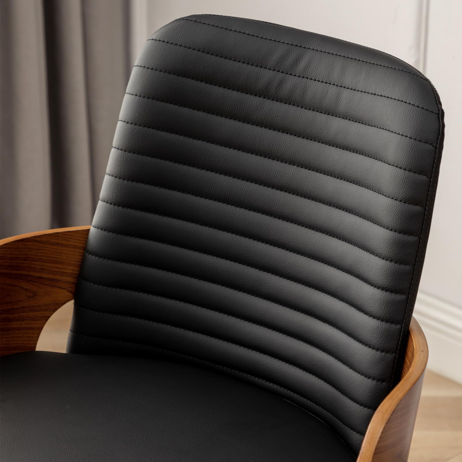 Mid Century Modern Dining Chairs Set of 2 - Upholstered Faux Leather Kitchen Chairs with Metal Legs - Armless Wooden Accent Chairs for Dining Room, Living Room & Office - Black | Perfect for Small Spaces & Contemporary Home Decor