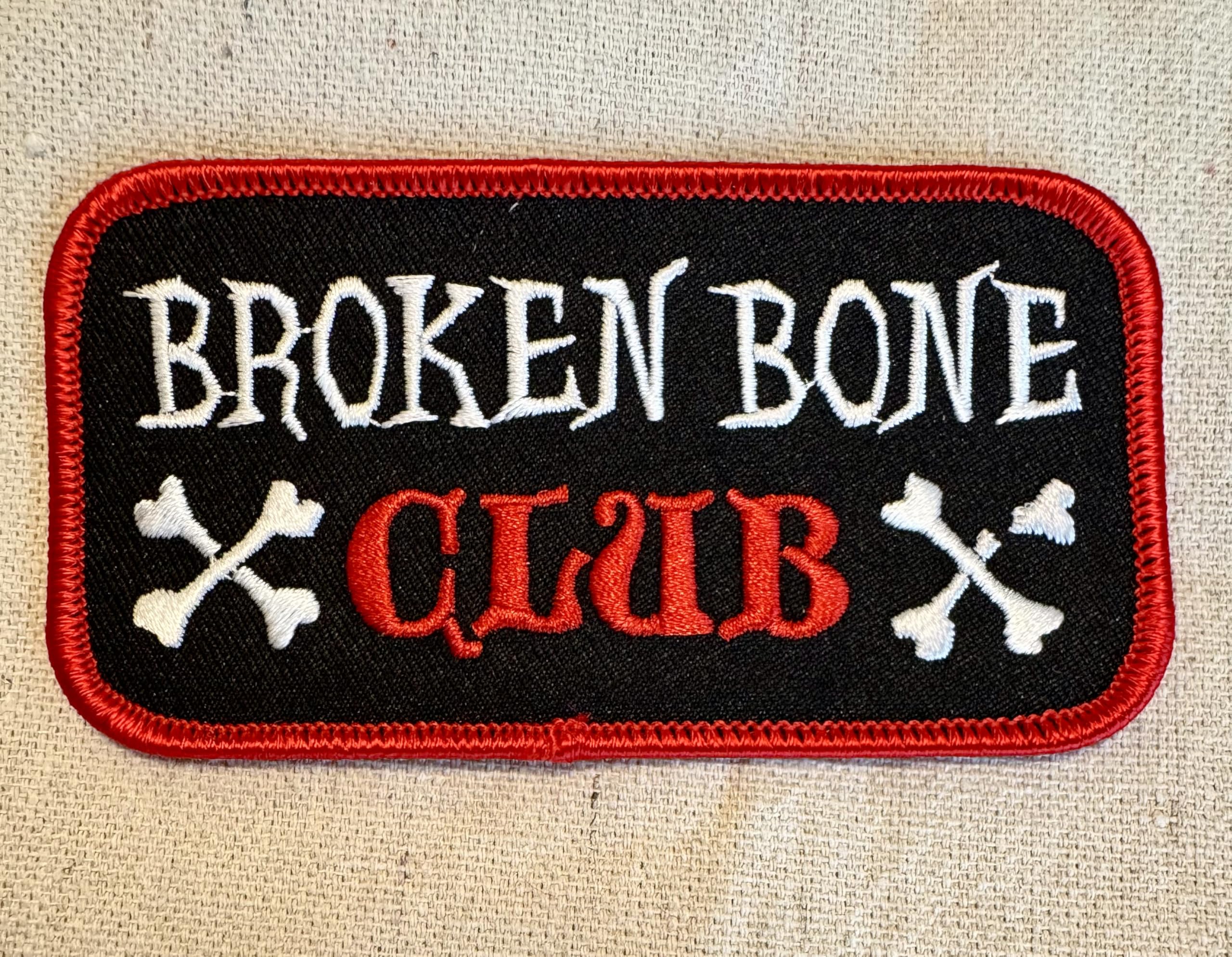 Broken Bone Club Embroidered Iron-On Patch for Motorcycle Jackets & Vests - Durable Biker Emblem for Harley, Chopper & Cruiser Riders - Perfect for DIY Denim, Leather & Gear Customization