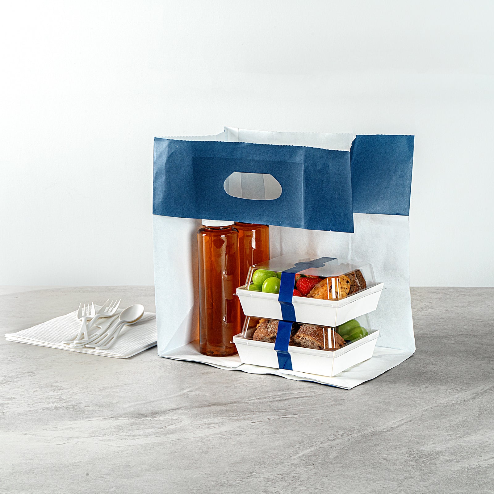 Premium Rectangle Midnight Blue Paper Take Out Bags with Handles - 11