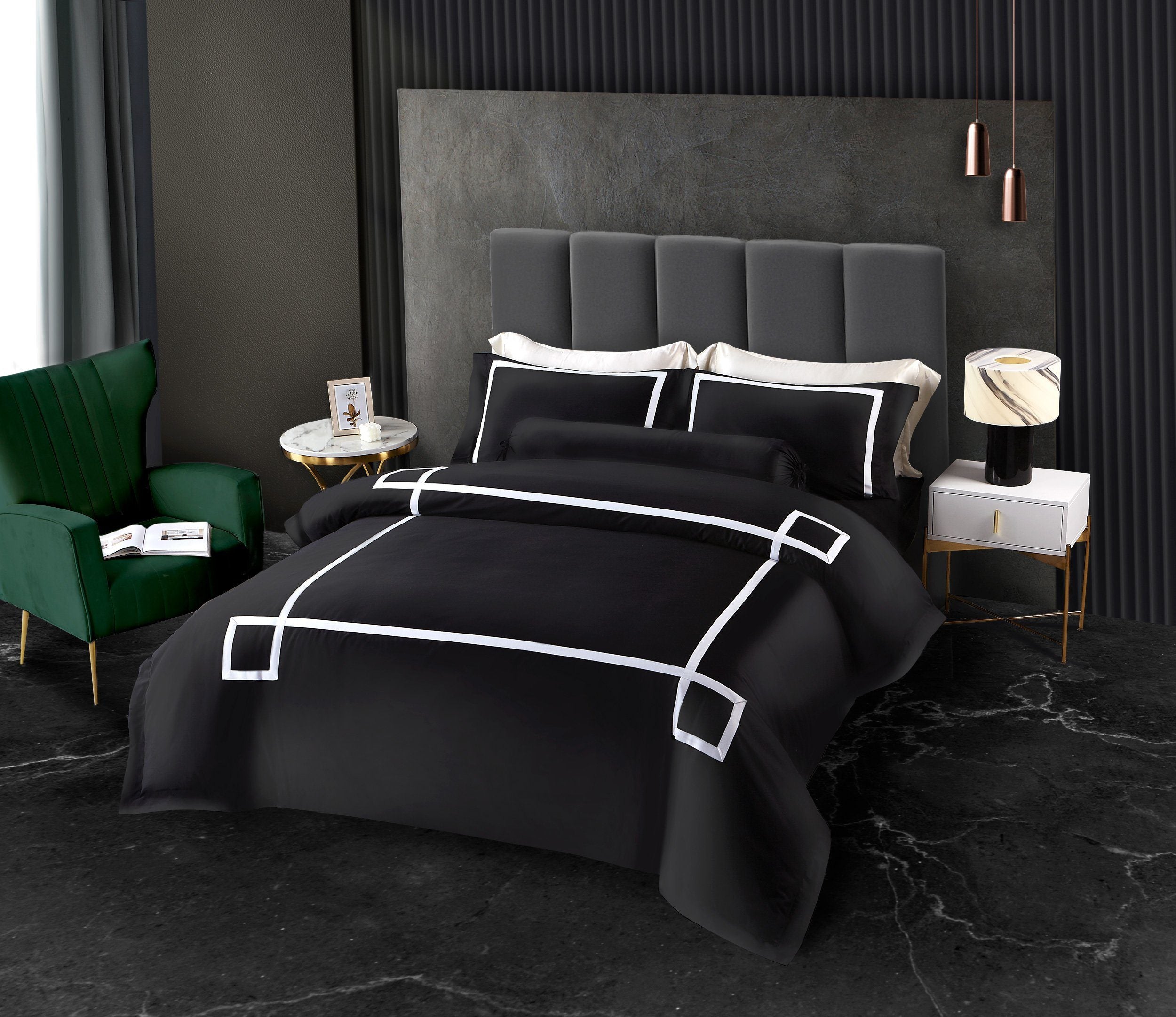 Luxury Hotelier Prestigio™ Onyx Black Quilt Cover Set - Premium Bedding for Upscale Hotels & Master Bedrooms - Perfect for 5-Star Hospitality & Elegant Home Decor