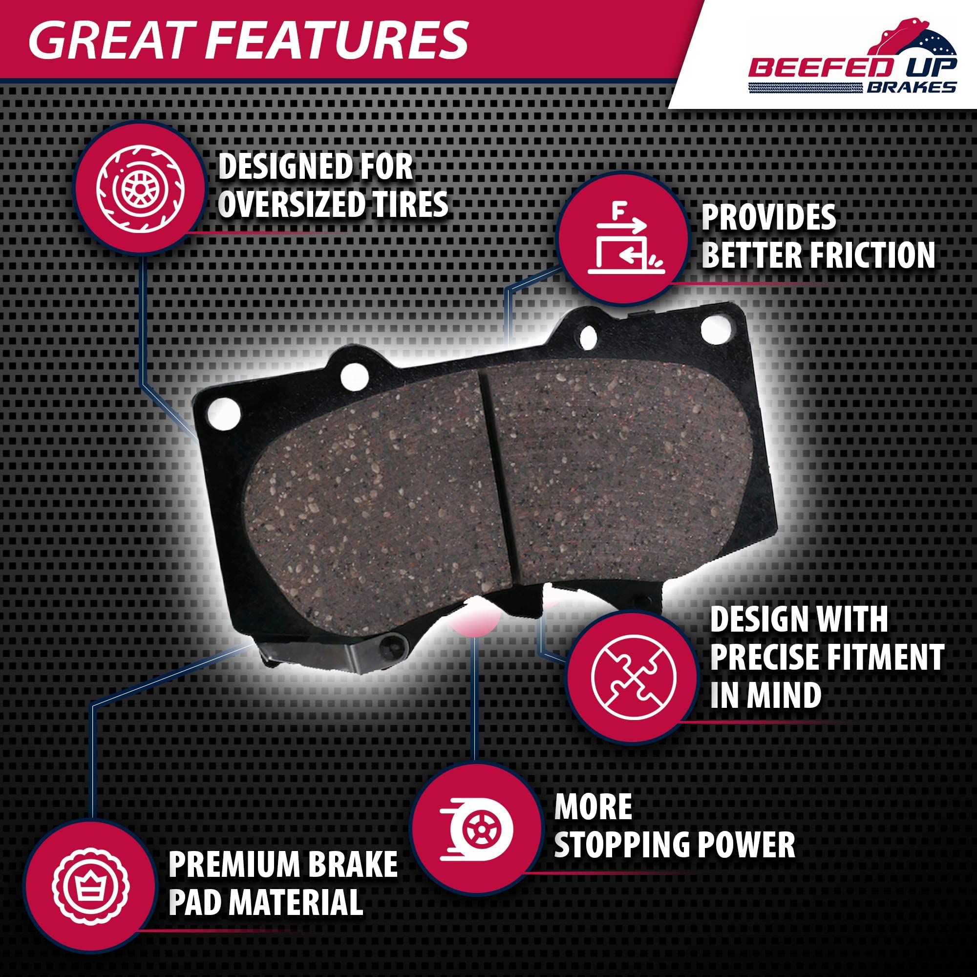 Premium Ceramic Brake Pad Kit with Hardware & Grease - Compatible with 2005-2023 Toyota Tacoma (6 Lug Nut Wheels) | Heavy Duty Front Brake Pads | Smooth Stopping Power for Off-Road & Daily Driving