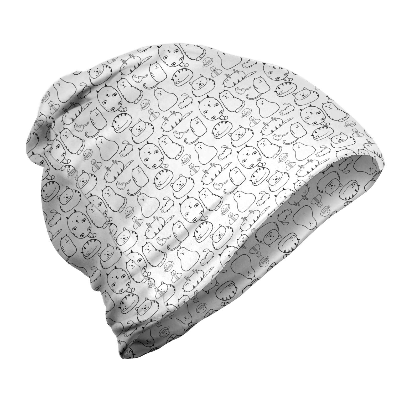 Ambesonne Unisex Beanie - Soft Winter Hat with Cute Cat Design for Men & Women - Black and White Knit Beanie for Hiking, Outdoor Activities & Cold Weather Fashion