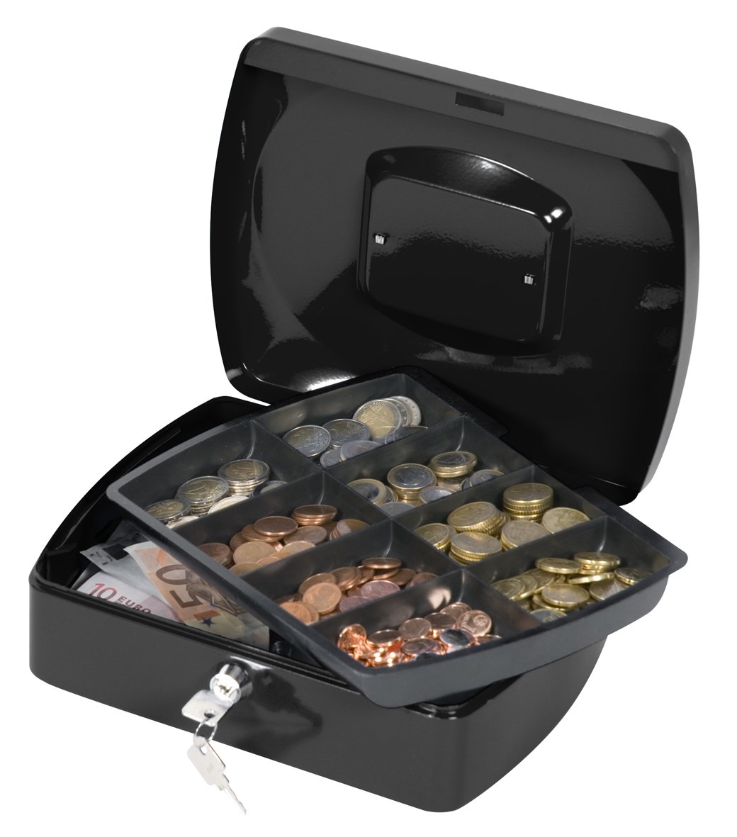 10 Inch Black Cash Box with Key Lock - Secure Money Storage for Small Businesses, Events, and Home Use