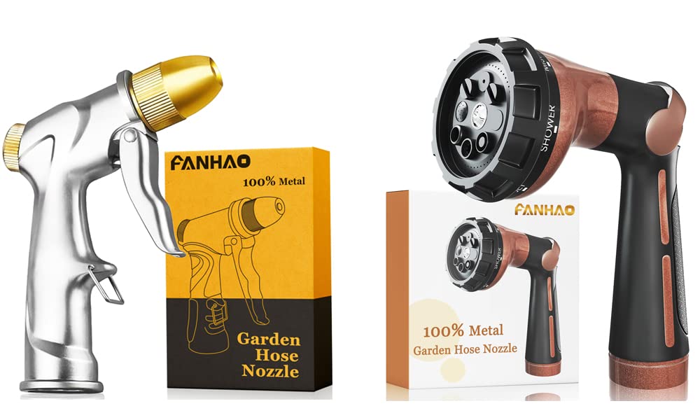 FANHAO Heavy Duty Metal Garden Hose Nozzle - 100% Rust-Proof Thumb Control Water Sprayer for Lawn, Car Washing & Outdoor Cleaning