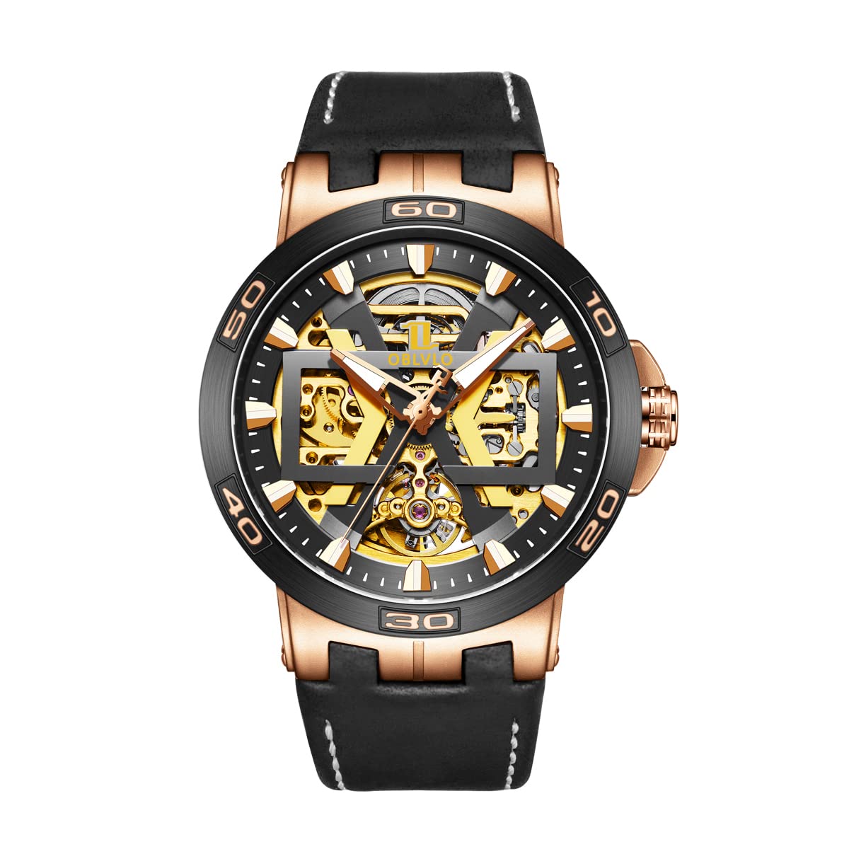 **Black Skeleton Automatic Watch for Men - Waterproof Military Watch with Genuine Crazy Horse Leather Strap - Perfect for Outdoor Adventures, Casual Wear & Formal Occasions**