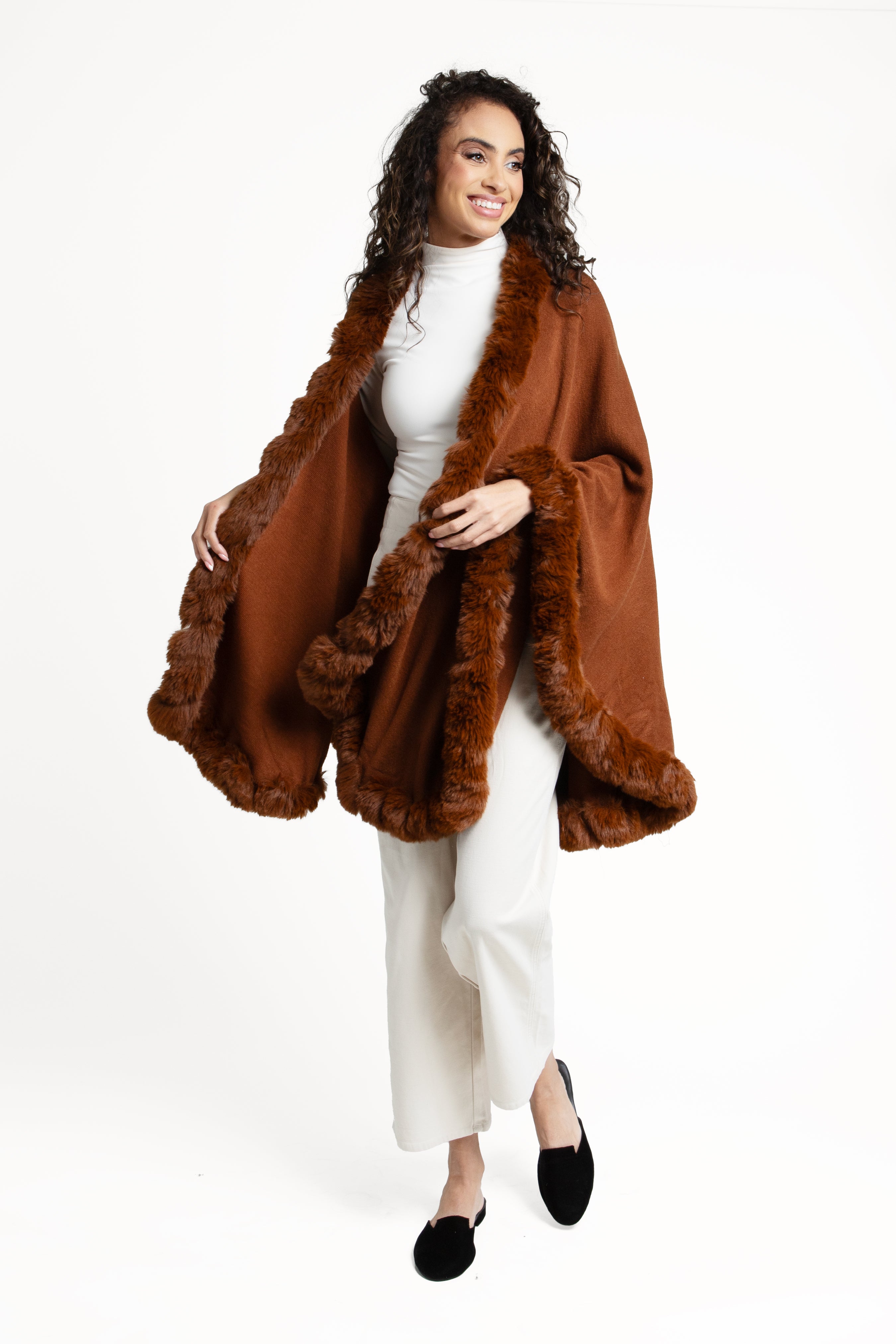 Elegant Faux Fur Cape Kimono Jacket - Women's Soft Winter Wrap Coat for Parties, Weddings & Evening Events