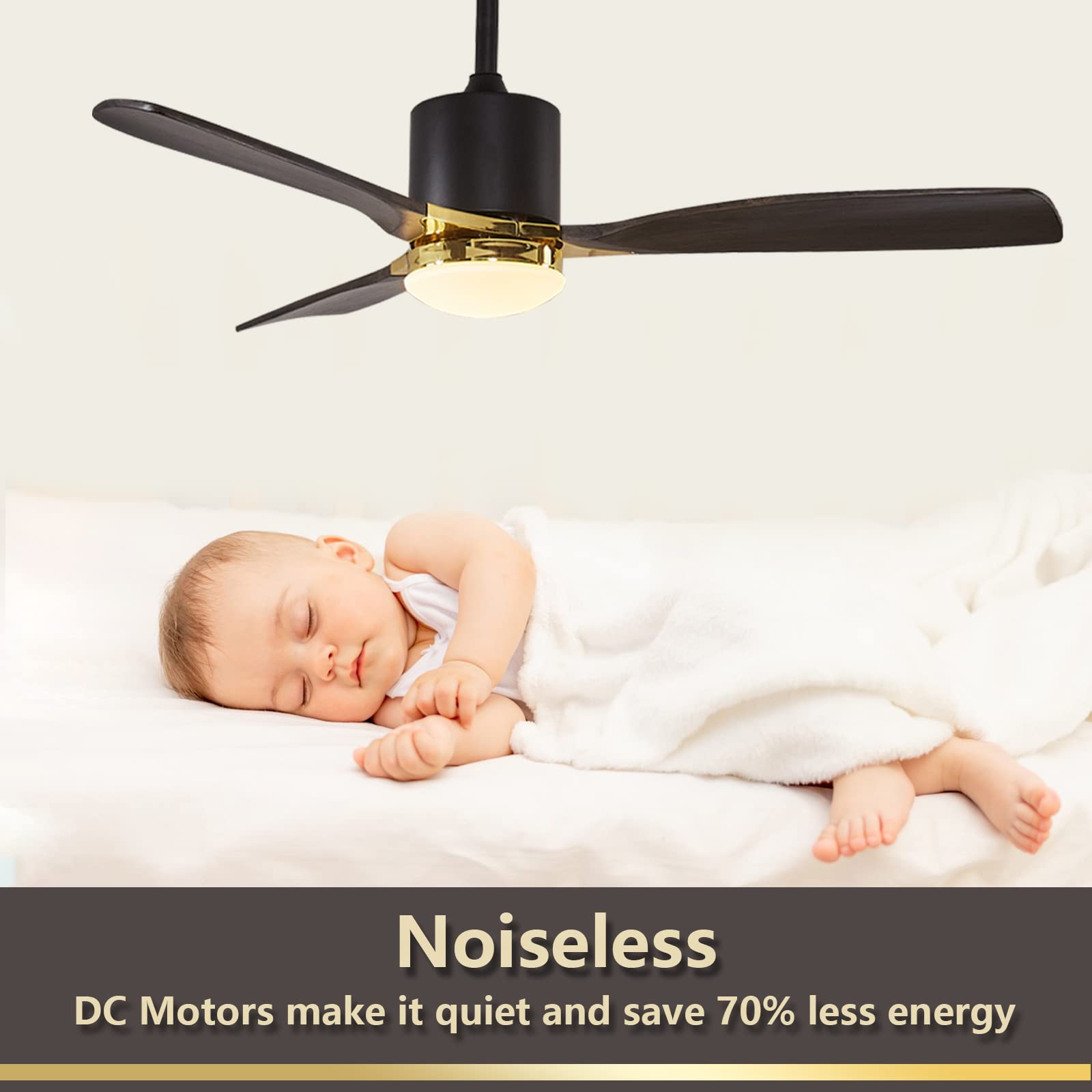 52 Inch Modern Wood Ceiling Fan with Light & Remote Control - 3 Blade Indoor Ceiling Fan with Adjustable Speeds - Perfect for Living Room, Bedroom, and Office Spaces