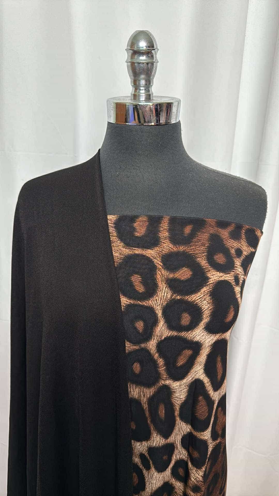 BLACK/LEOPARD FABRIC BUNDLE - 1 Yard Leopard ITY Knit & 2 Yards Black Crepe Scuba Fabric for Sewing DIY Projects (A27011) | Perfect for Dresses, Skirts & Fashion Accessories
